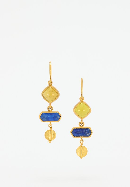 Karen Liberman 24k, Tourmaline and Lapis Lazuli Earrings	