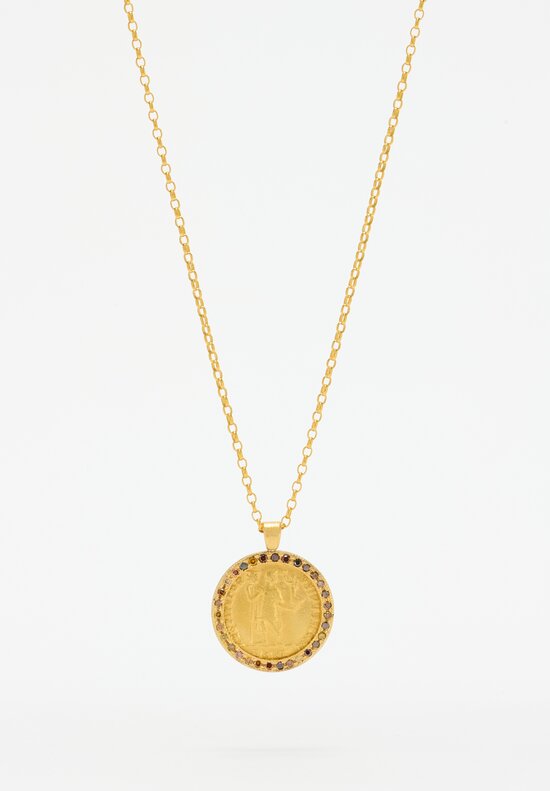 Karen Liberman 22k Chain, Roman Coin & Colored Diamond Pendant Necklace	