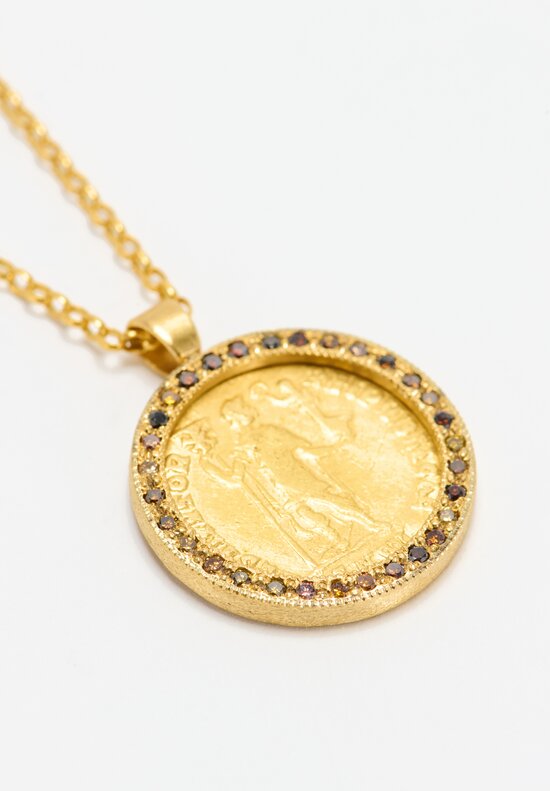 Karen Liberman 22k Chain, Roman Coin & Colored Diamond Pendant Necklace	