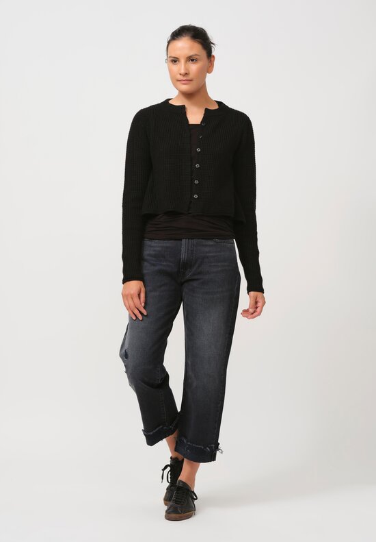 Rundholz Black Label Cropped Waffle-Knit Cardigan in Black	