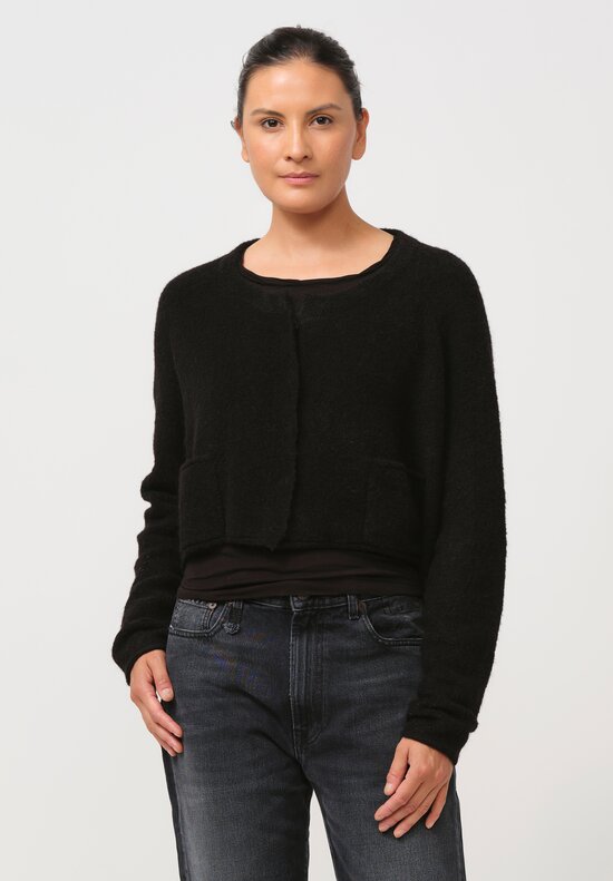 Rundholz Black Label Cropped Felted Knit Cardigan in Black	