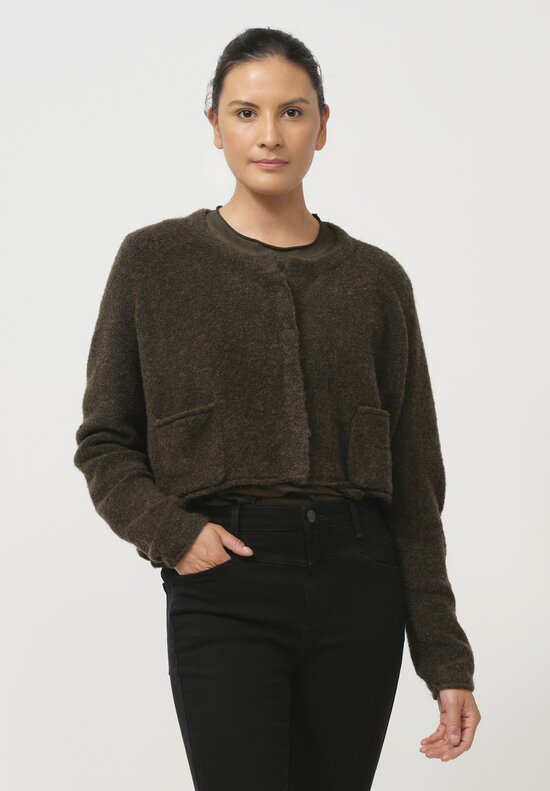 Rundholz Black Label Cropped Felted Knit Cardigan in Jungle Green