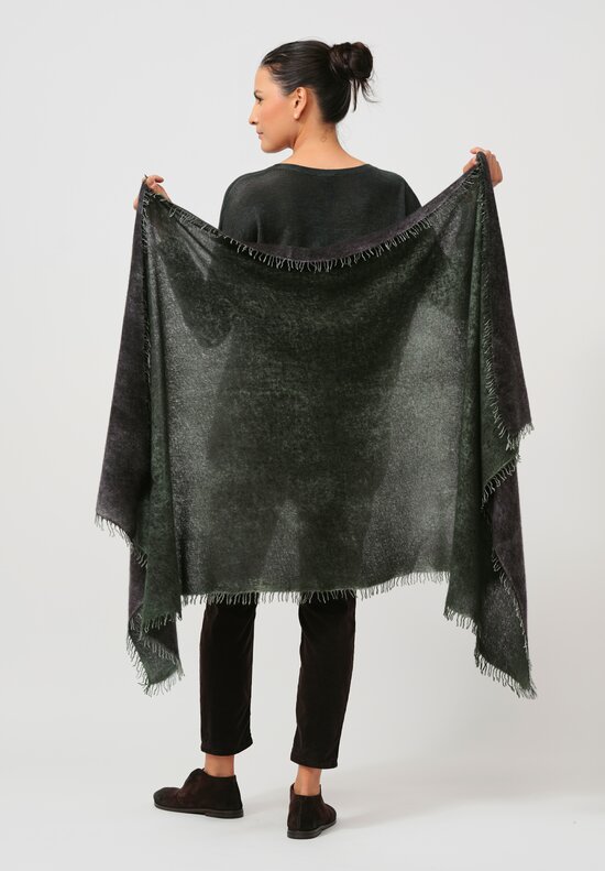 Avant Toi Hand-Painted Cashmere Stola Scarf in Nero Moss Green	