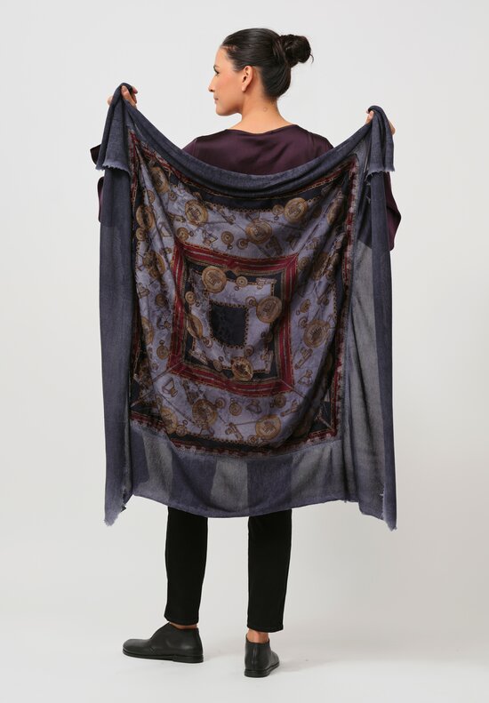 Avant Toi One-of-a-Kind Cashmere & Silk Foulard Scarf in Nero Black Compasso	