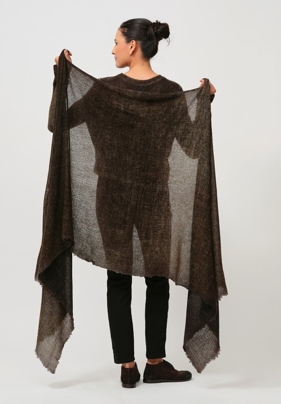 Avant Toi Distressed Cashmere Stramato Scarf in Nero Moss Green	