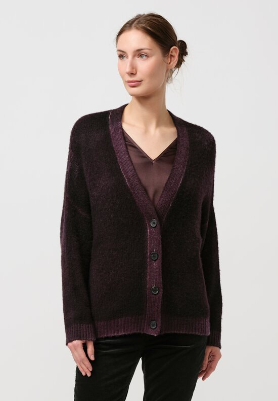 Avant Toi Cashmere & Silk Rasato Cardigan in Nero Mosto Purple	