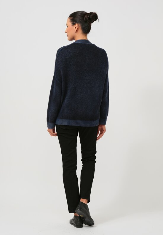 Avant Toi Cashmere & Silk Rasato Cardigan In Nero Fiume Blue	