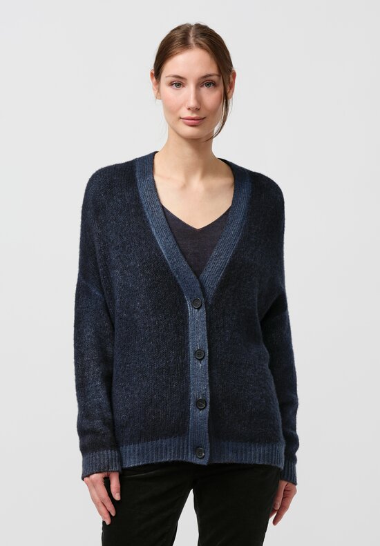 Avant Toi Cashmere & Silk Rasato Cardigan In Nero Fiume Blue