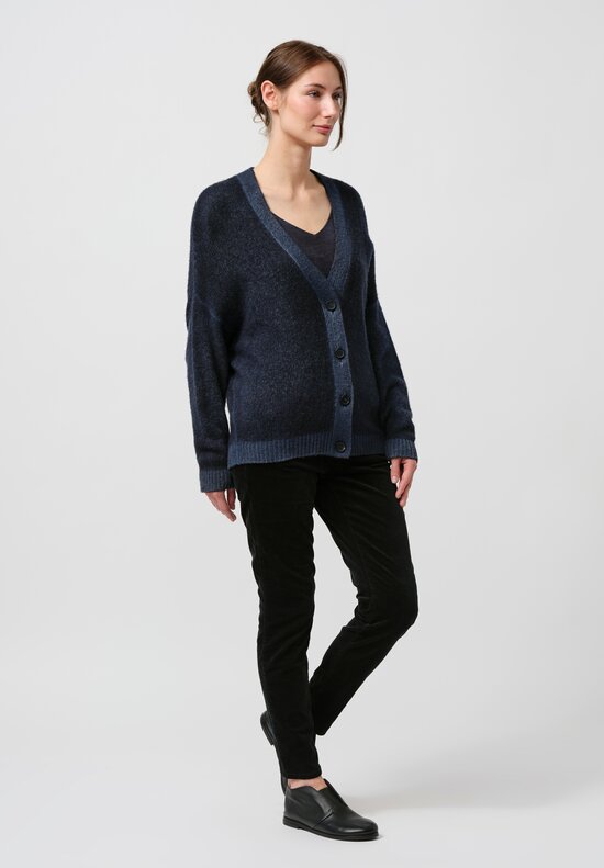 Avant Toi Cashmere & Silk Rasato Cardigan In Nero Fiume Blue	