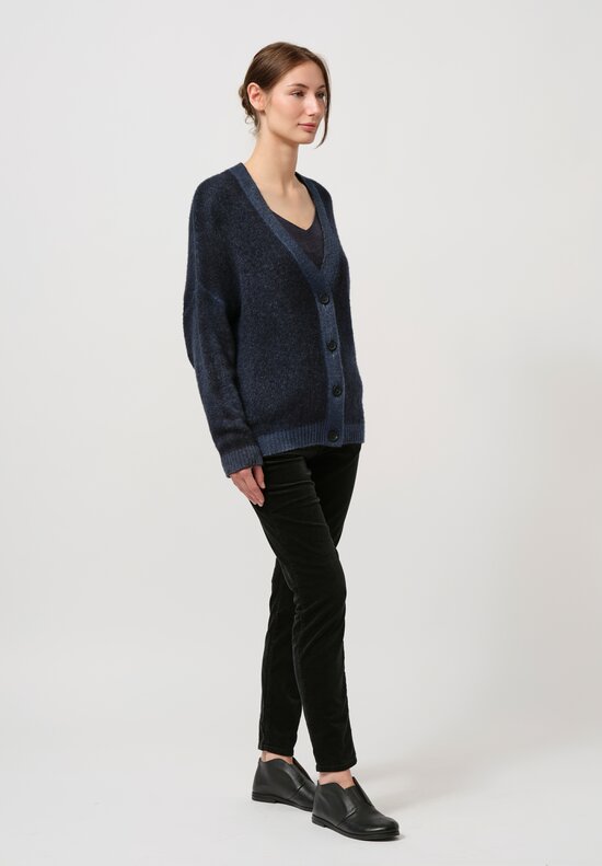 Avant Toi Cashmere & Silk Rasato Cardigan In Nero Fiume Blue