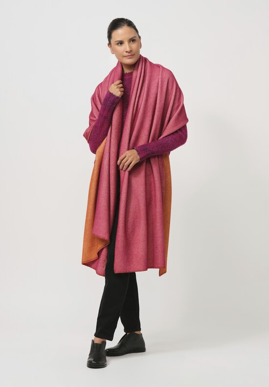 Avant Toi Blanket Stitch Cashmere Scarf in Ambra & Sichuan Red	