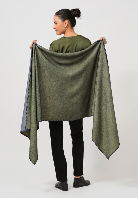 Avant Toi Blanket Stitch Cashmere Scarf in Verderame & Ginepro Green	