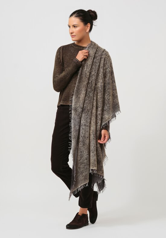 Avant Toi Hand-Painted Cashmere Stola Scarf in Nero Burro Grey	