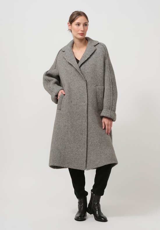 Boboutic Wool & Yak Double Breasted Coat in Grey Taupe	