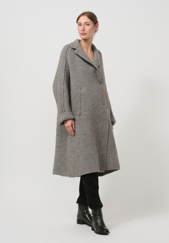 Boboutic Wool & Yak Double Breasted Coat in Grey Taupe	