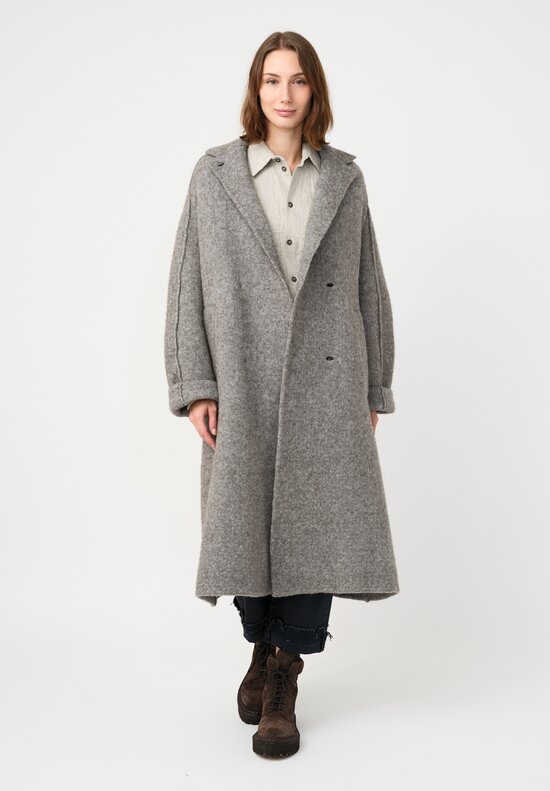 Boboutic Wool & Yak Double Breasted Coat in Grey Taupe