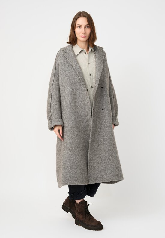 Boboutic Wool & Yak Double Breasted Coat in Grey Taupe