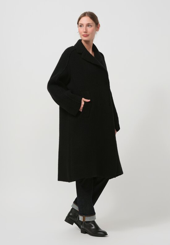 Boboutic Wool & Yack Double Breasted Coat in Black