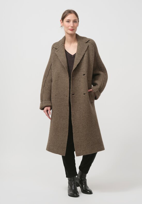 Boboutic Wool & Yack Double Breasted Coat in Forest Green