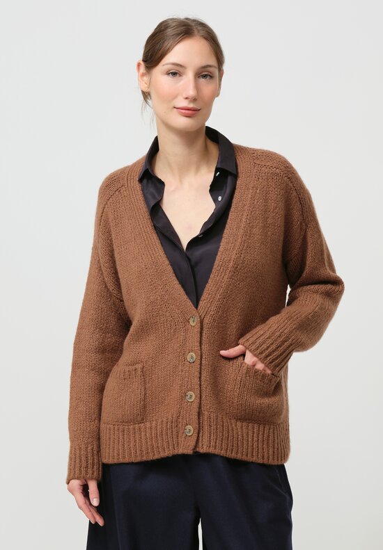 Asciari Cashmere Rame Knitted Cardigan in Sudan Brown	