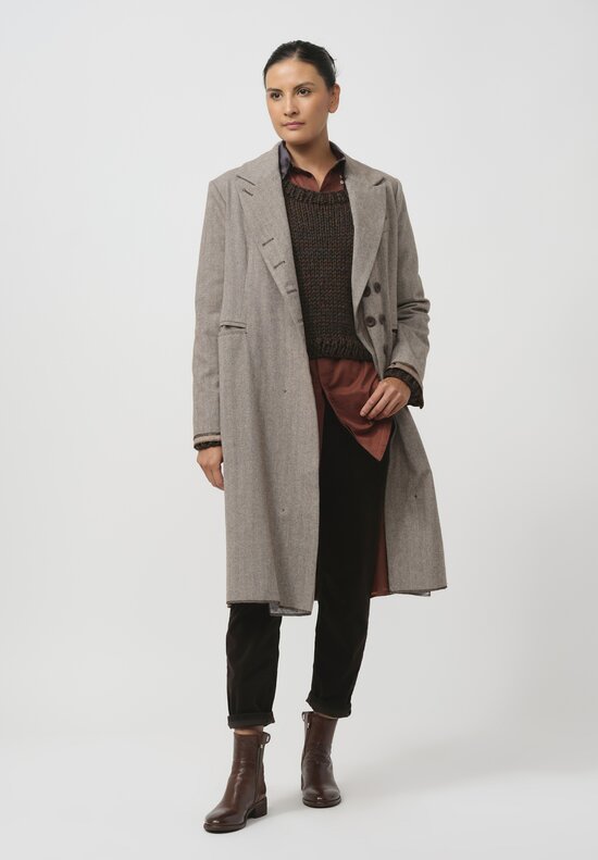 Umit Unal Herringbone Button Coat in Original Brown	