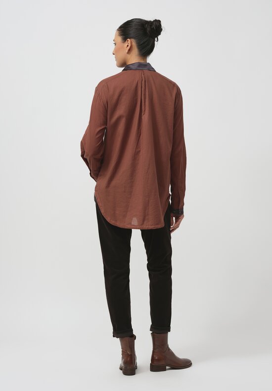 Umit Unal Silk-Collar Cotton Shirt in Rust Brown	