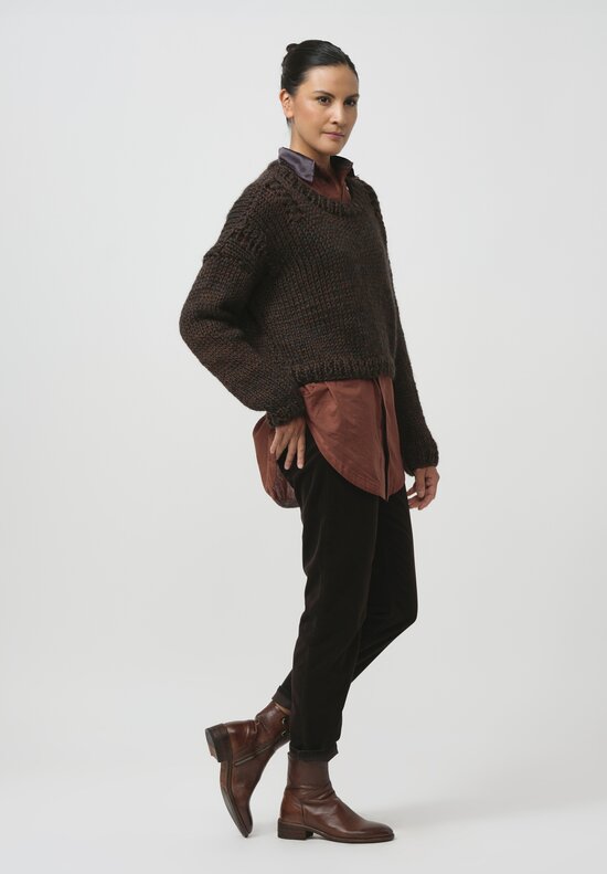 Umit Unal Cropped Hand-Knit Pullover in Original Brown	