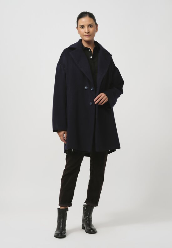 Umit Unal Hand-Stitched Felted Peacoat in Navy Blue	