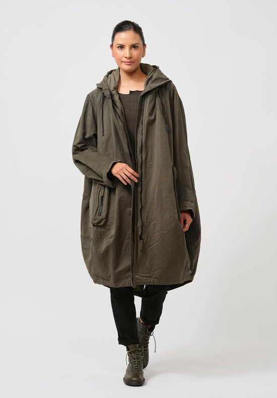 Rundholz Black Label Cotton Hooded Parka Coat in Camp Green	