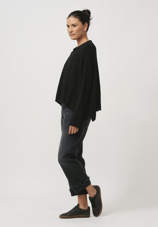 Rundholz Black Label Wide Fluted Linen & Cotton Knit Top in Black	