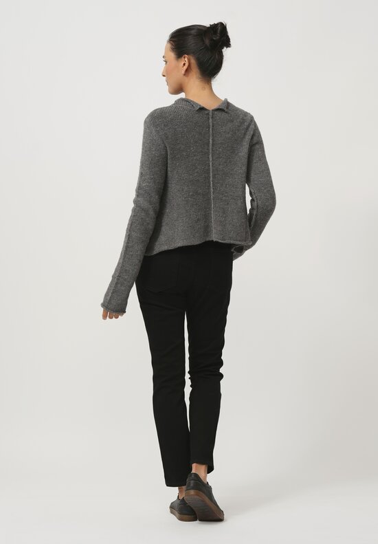 Rundholz Black Label Cropped Linen & Cotton Knit Cardigan in Rock Grey	