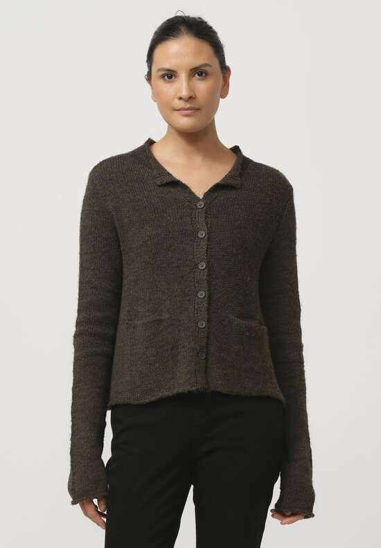 Rundholz Black Label Cropped Linen & Cotton Knit Cardigan in Jungle Green	