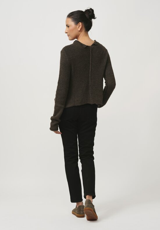 Rundholz Black Label Cropped Linen & Cotton Knit Cardigan in Jungle Green	