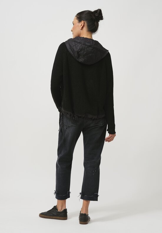 Rundholz Black Label Hooded Linen & Cotton Knit Jacket in Black	