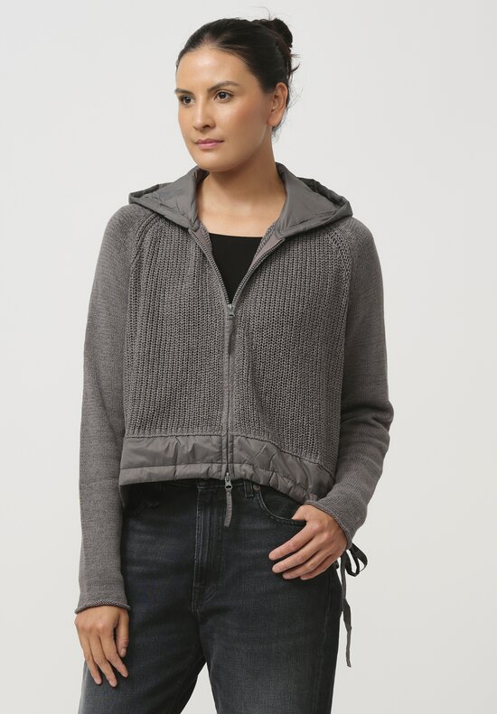 Rundholz Black Label Hooded Linen & Cotton Knit Jacket in Rock Grey	