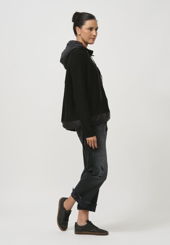 Rundholz Black Label Hooded Linen & Cotton Knit Pullover in Black	