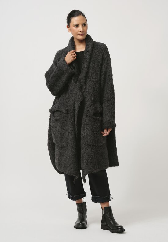 Rundholz Dip Brushed Alpaca Cardigan Coat in Coal Melange Grey	