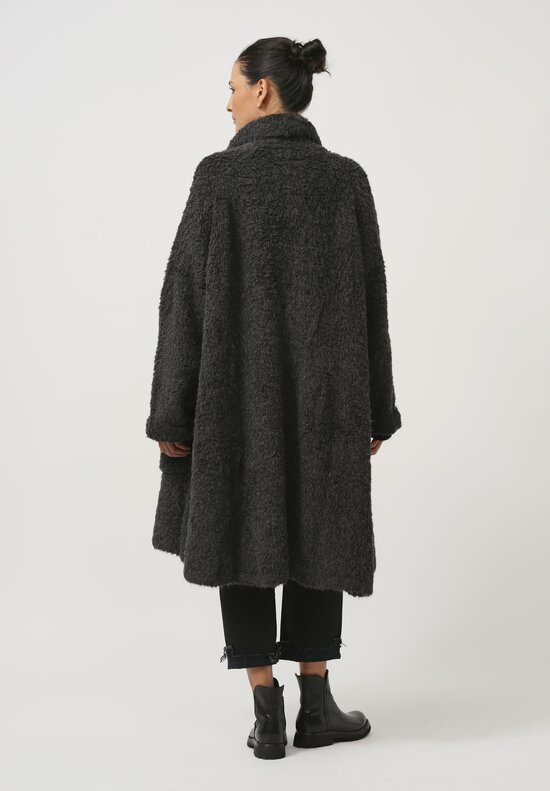 Rundholz Dip Brushed Alpaca Cardigan Coat in Coal Melange Grey	