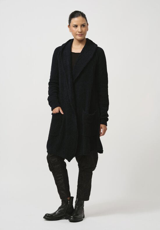 Rundholz Cashmere Chenille Cardigan in Black Blue	