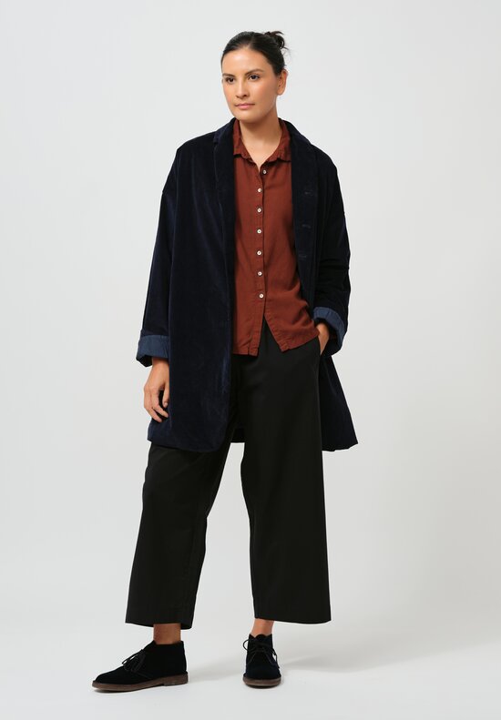 Album di Famiglia Cotton Velvet Long Blazer Coat in Ink Blue	