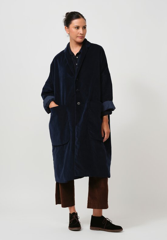 Album di Famiglia Cotton Velvet Loose Coat in Ink Blue	