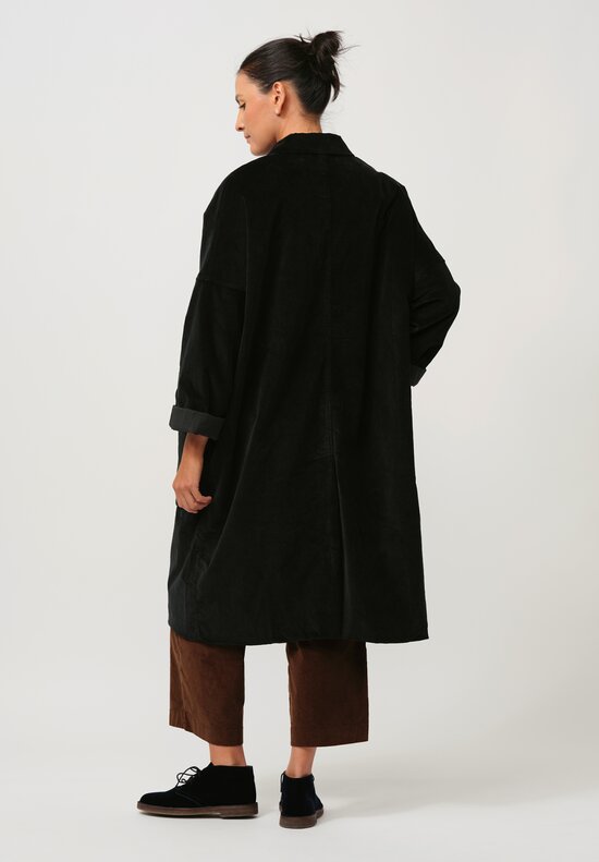 Album di Famiglia Cotton Velvet Loose Coat in Black	