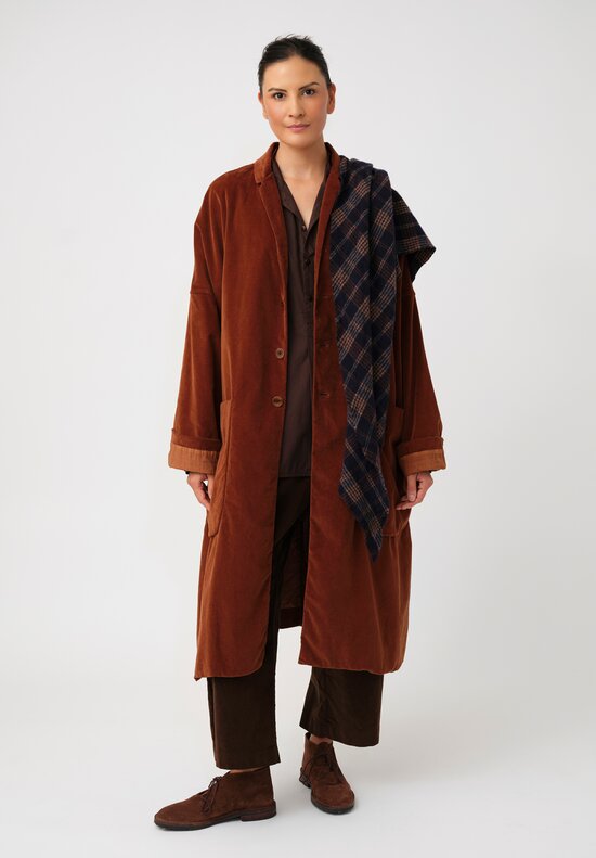 Album di Famiglia Cotton Velvet Loose Coat in Rust Brown