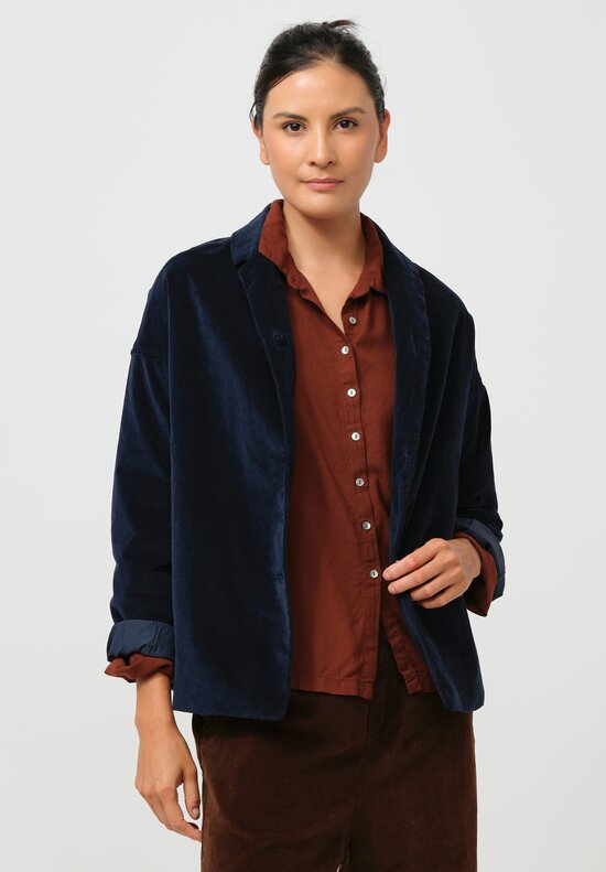 Album di Famiglia Cotton Velvet Loose Blazer in Ink Blue	