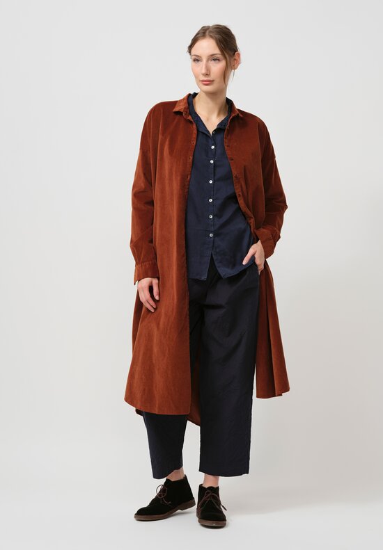 Album di Famiglia Cotton Velvet Long Shirt Dress in Rust Brown	