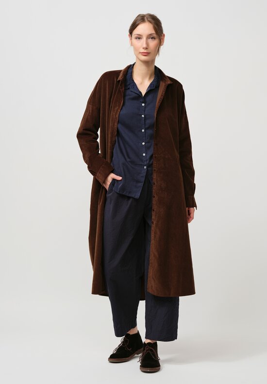 Album di Famiglia Cotton Velvet Long Shirt Dress in Coffee Brown	