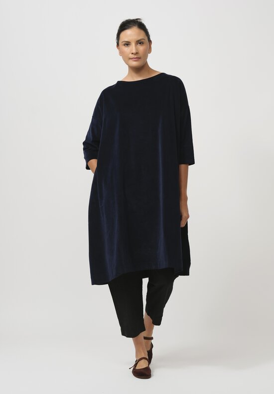 Album di Famiglia Cotton Velvet Dress in Ink Blue	