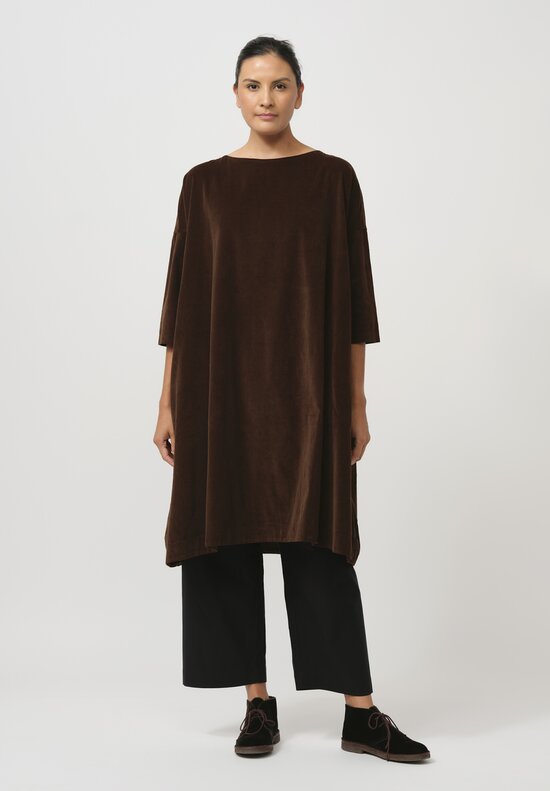 Album di Famiglia Cotton Velvet Dress in Coffee Brown	