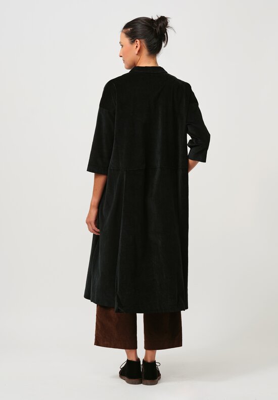 Album di Famiglia Cotton Velvet Collared V Dress in Black	