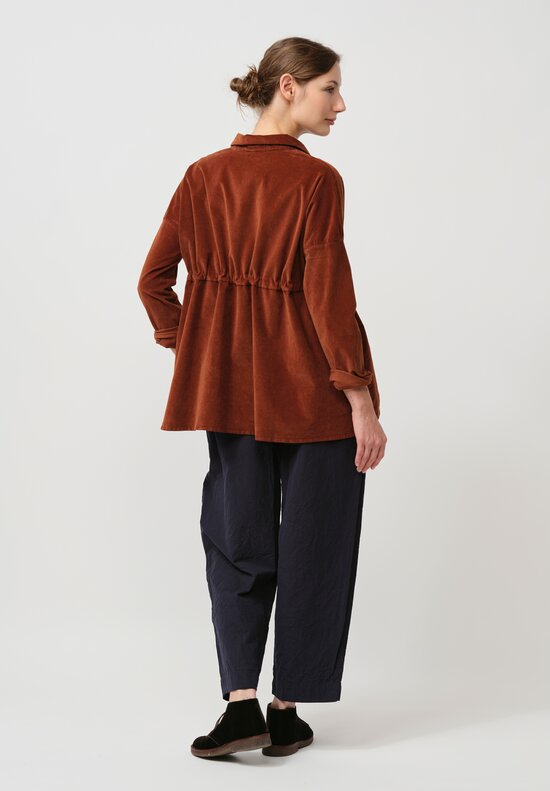 Album di Famiglia Cotton Velvet Collared Drawstring Top in Rust Brown	